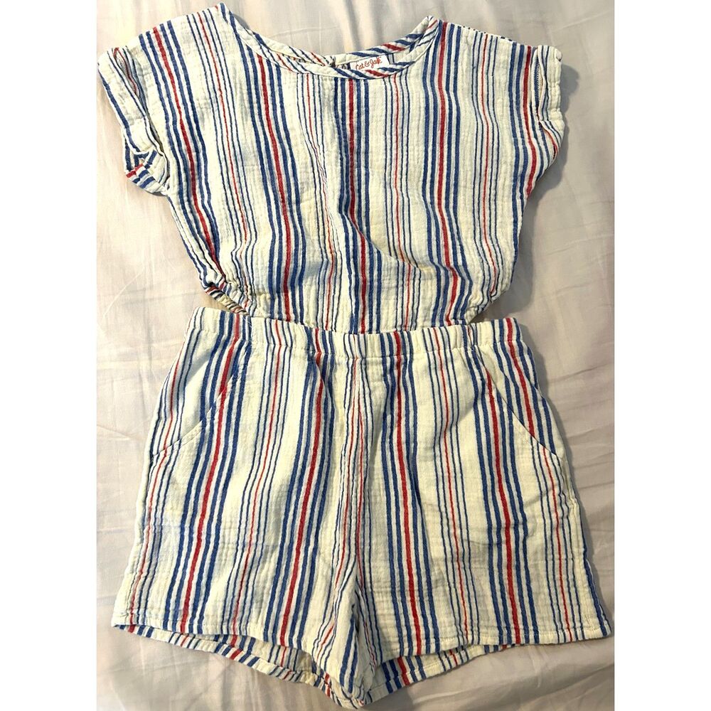Cat & Jack Lined Red White Blue Americana Cut-Out Cotton Romper Size Medium
